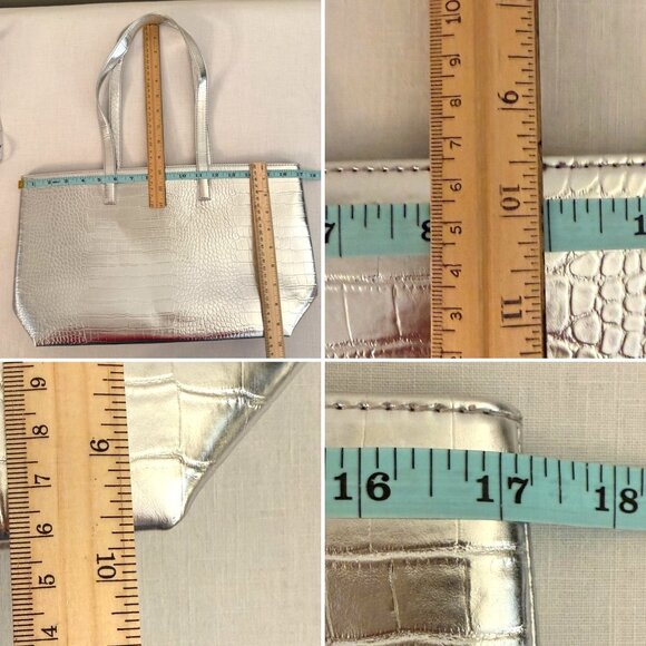 IPSY Shine On Foldable Tote Silver Croc Embossed Metallic Bag - Picture 8 of 11